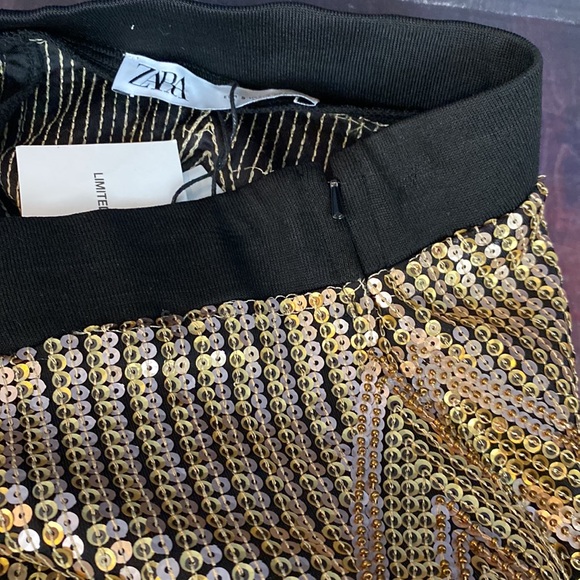 ZARA Gold LIMITED EDITION SEQUIN Geometric Diamond Pattern Skirt - Picture 8 of 9